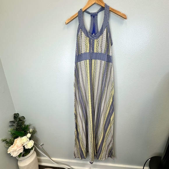 Prana Racerback Yellow and Blue Maxi Dress size Medium - Picture 1 of 6